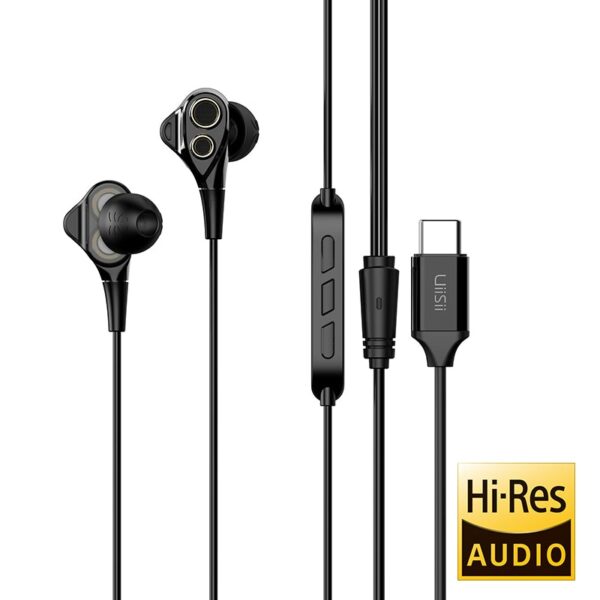 UiiSii C8 Dual Dynamic Drivers Type-C Earphones With Hi-Res Audio Black