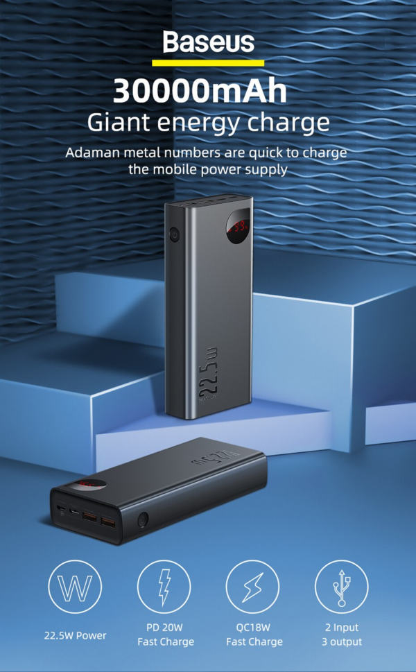 Baseus Adaman 30000mAh Power Bank Metal Digital Display With 22.5W Quick Charge