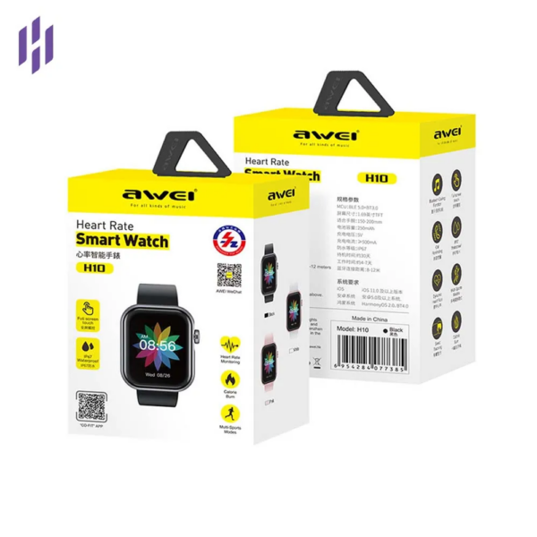 Awei H10 Smartwatch With Bluetooth Calling 1.69-inch TFT Full screen Smart Sports Watch box