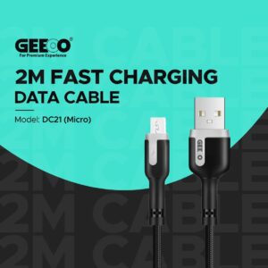 Geeoo 2.4A Fast Charging Micro Data Cable 2 Meters Support Simultaneous Charging And Data Transmission black