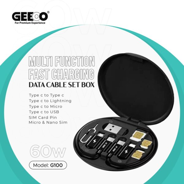 GEEOO G-100 Multi Function Fast Charging Data Cable Set Box Black