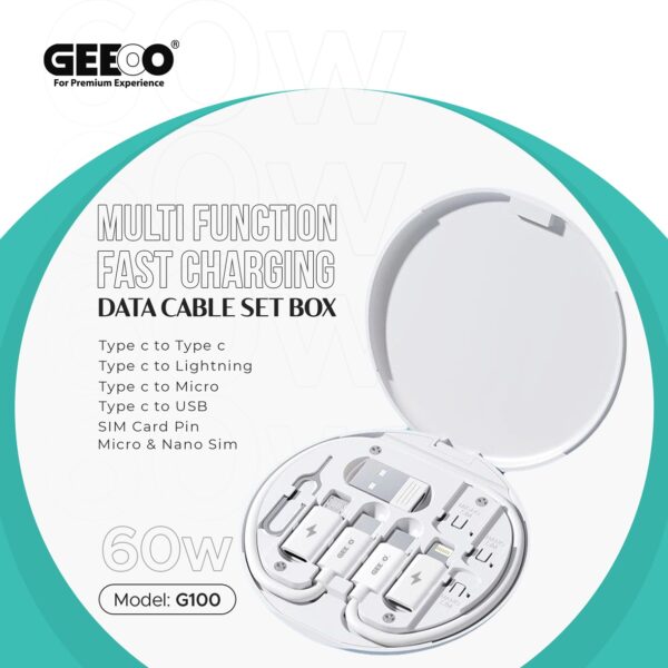 GEEOO G100 Multi Function Fast Charging Data Cable Set Box White