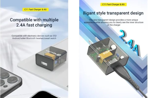 Awei C11T Type-C Transparent Fast Charging adapter features