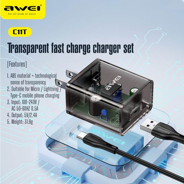 Awei C11T Type-C Transparent Fast Charging adapter