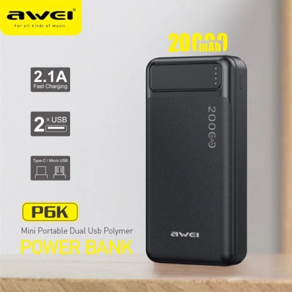 Awei P6K dual usb port 20000mAh Power Bank features