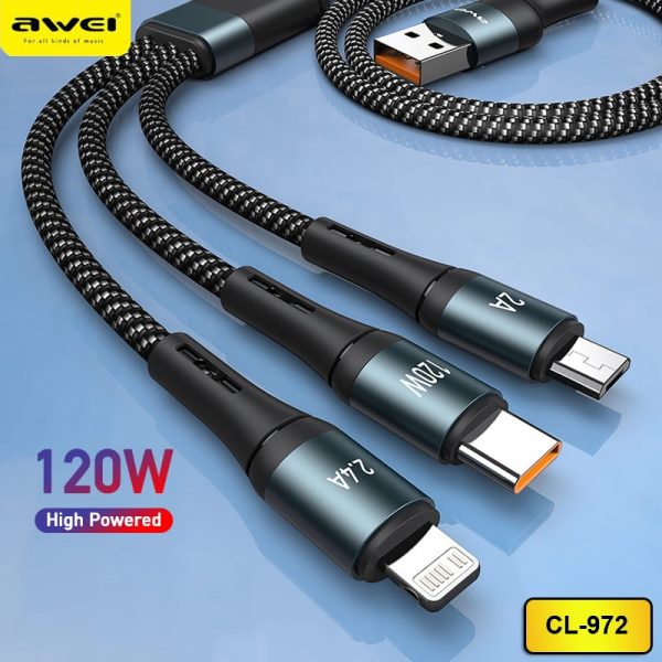 AWEI CL-972 120W 3in1 fast charging cable 1.2m