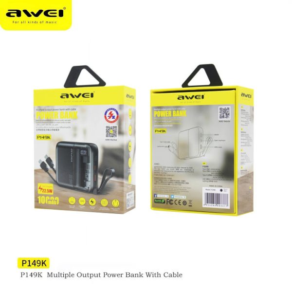 Awei P149K 10000mAh Power Bank 22.5W Fast Charging packet