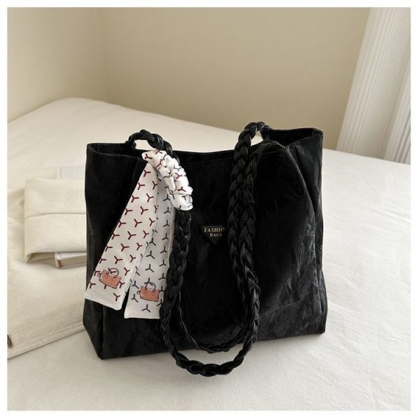 Western-Style Large-Capacity Ribbon Strap Tote Bag