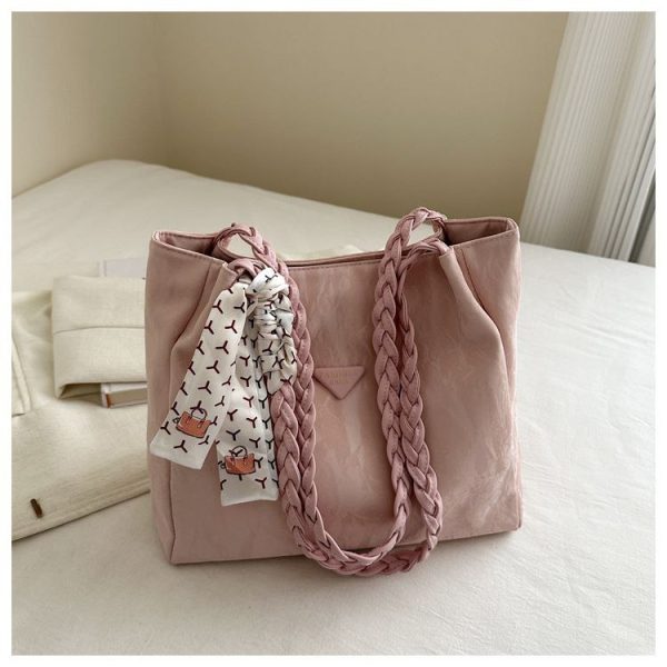 Western-Style Large-Capacity Ribbon Strap Tote Bag