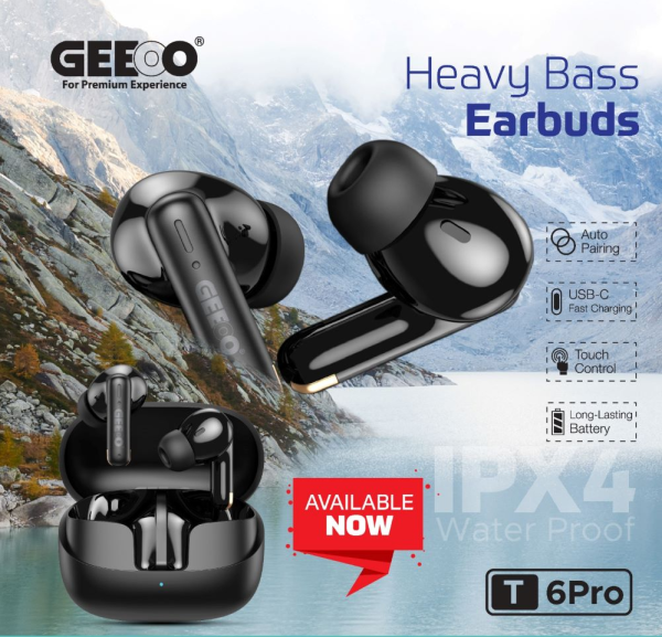 Geeoo T6 Pro Heavy Bass Earbud Black Color Price in Dhaka, Bangladesh