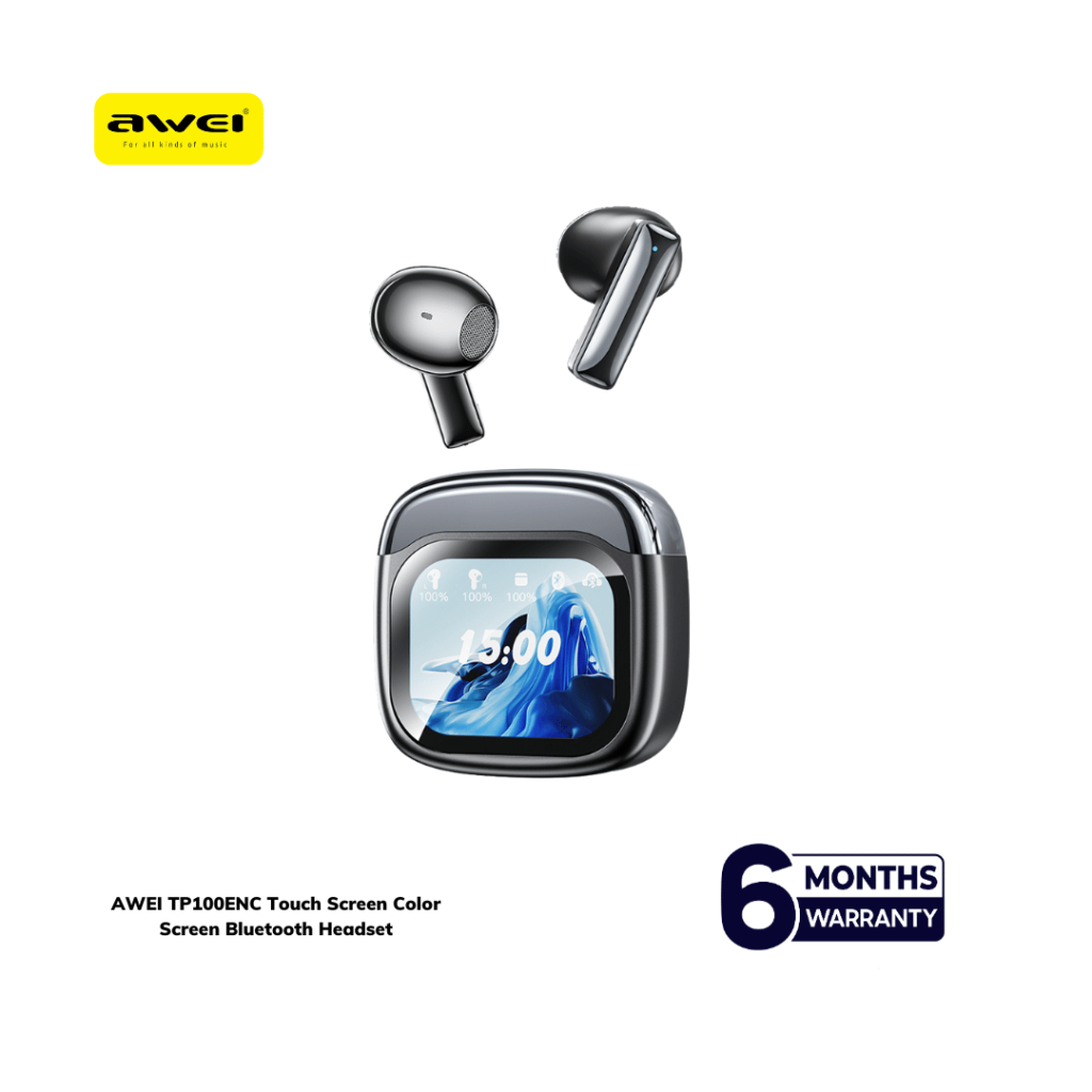 Awei TP100 ENC Bluetooth Earbuds With Touch Color Screen – Premium Sound & Smart Controls Price in Dhaka, Bangladesh
