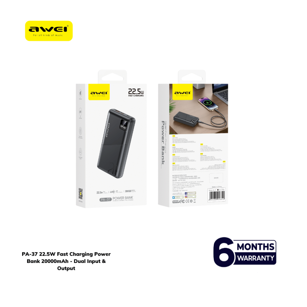 Awei PA-37 PD Fast Charging Digital Power Bank
