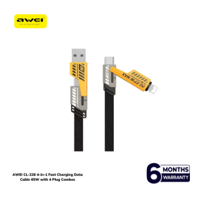 Buy AWEI CL-226 4-in-1 fast charging & data cable with 65W PD, 480Mbps transfer, Type-C, USB & Lightning plugs. Genuine product at BlackBud Bd.