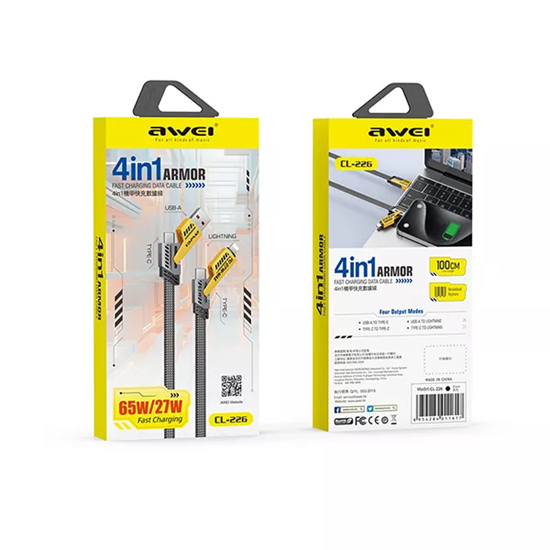 Awei CL-226 4-in-1 Fast Charging Data Cable 65W with 4 Plug Combos - Image 2